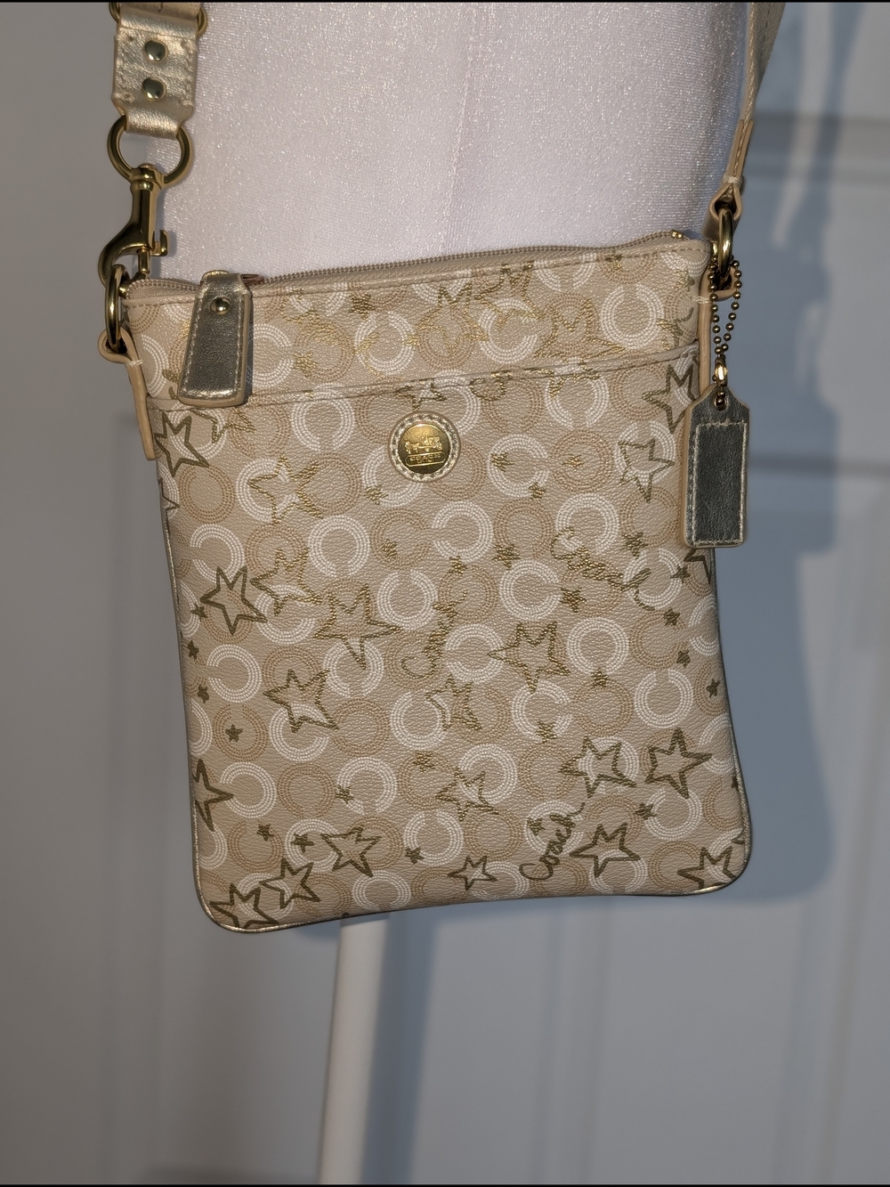 Coach Waverly Snow Queen Crossbody Bag With Signature C and Gold Stars